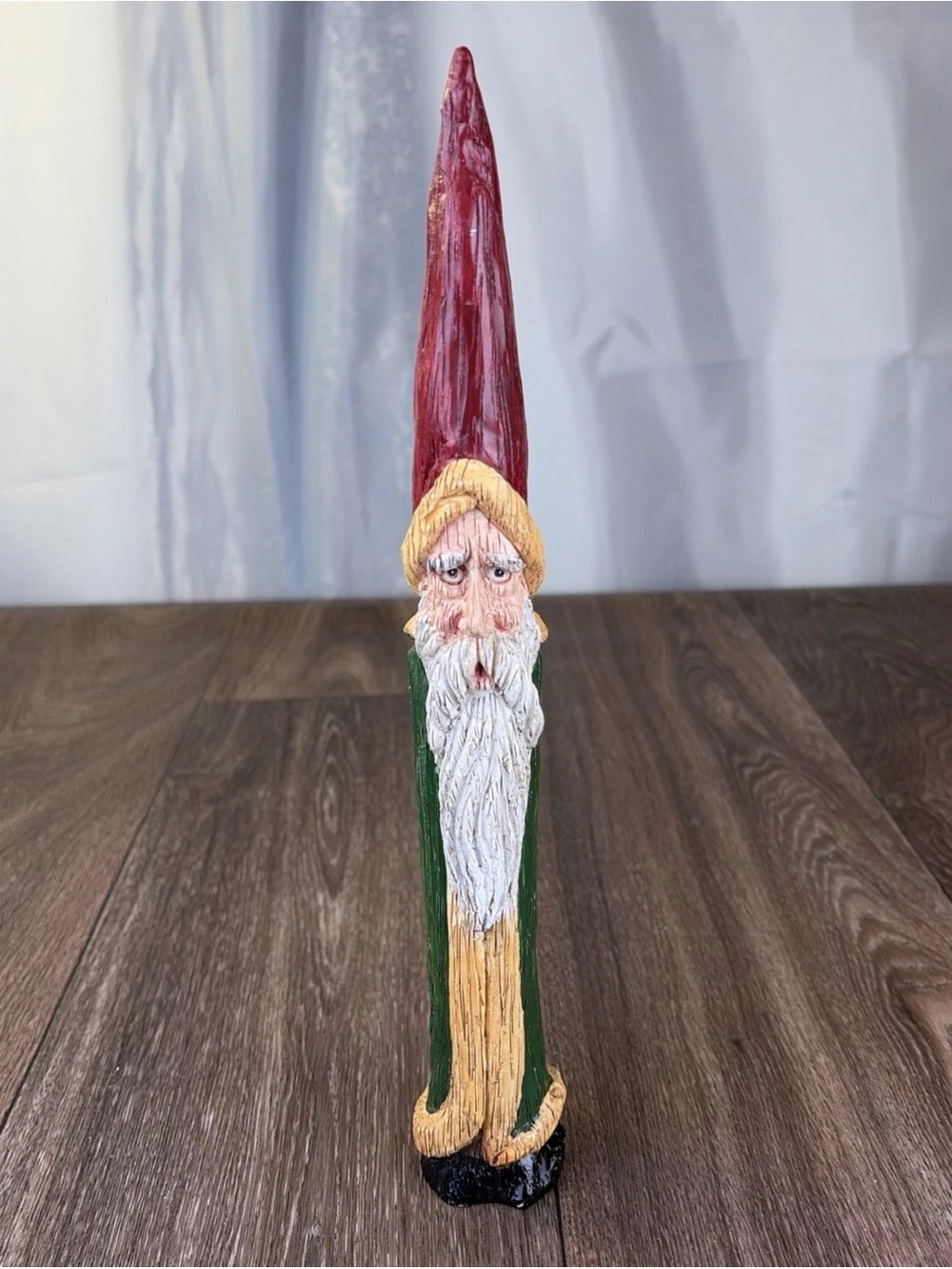 Hand Carved Painted Santa Claus Folk Art Tall Pencil Christmas Decor Approx 12"